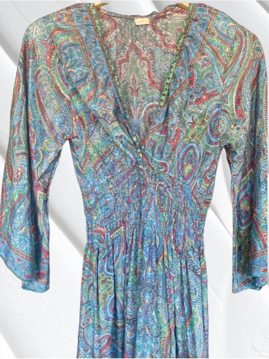 Art Silk Paisley Floral Maxi Dress Womens Size Small Spring Summer Vibe - Picture 2 of 6